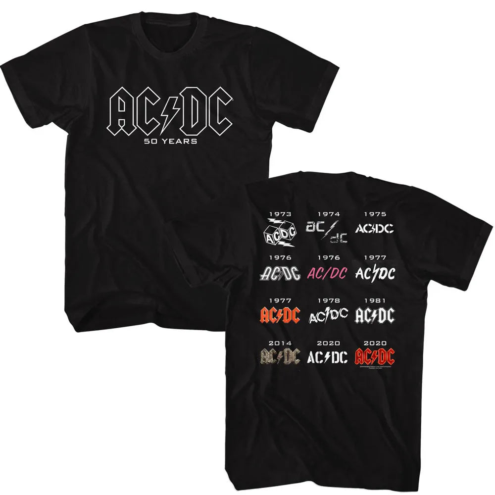 AC/DC 50 Years Of Logos Official T-Shirt