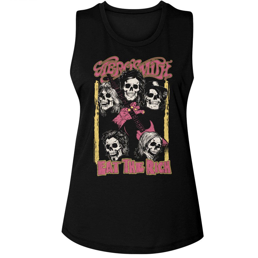 Aerosmith Skulls Eat The Rich Color Official Ladies Muscle Tank