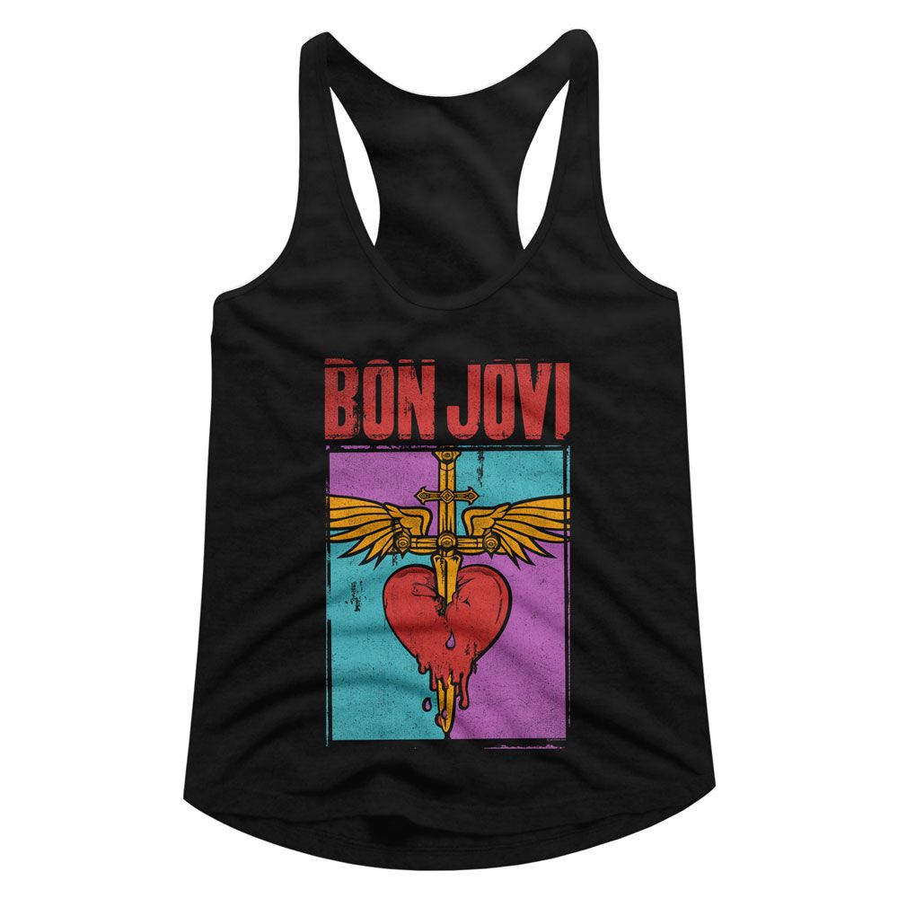 Bon Jovi Heart And Dagger Official Ladies Racerback Shirt