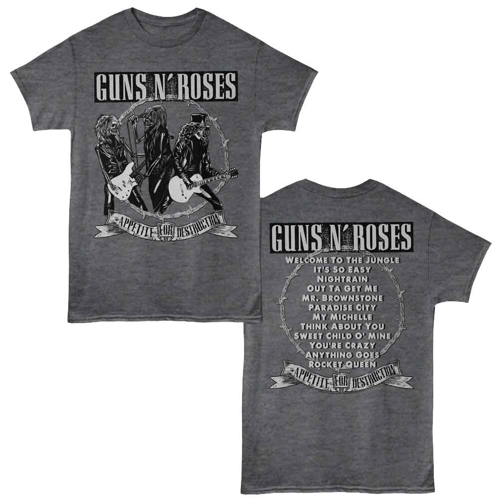 Guns N Roses Appetite Songs F/B Official Heather T-Shirt