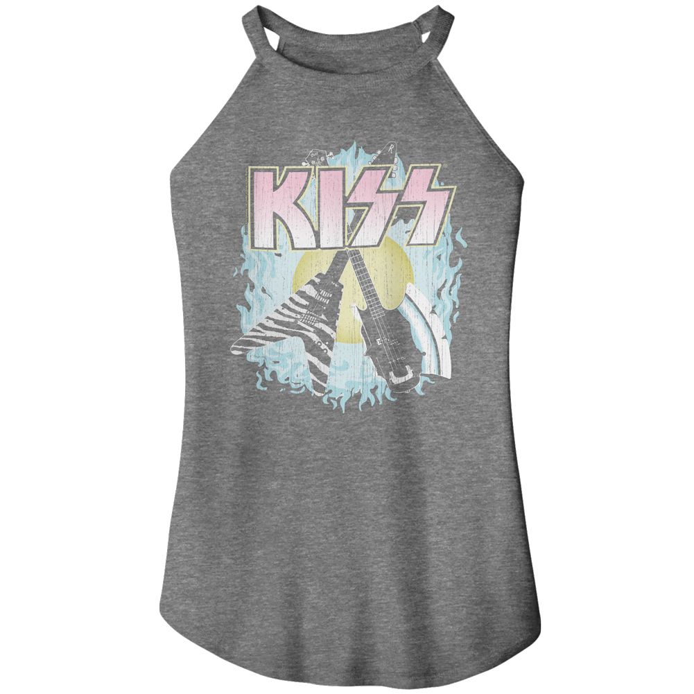 Kiss Two Guitars Official Ladies Sleeveless Rocker Tank