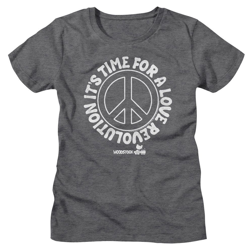 Woodstock Love Revolution Peace Sign Official Ladies Heather T-Shirt
