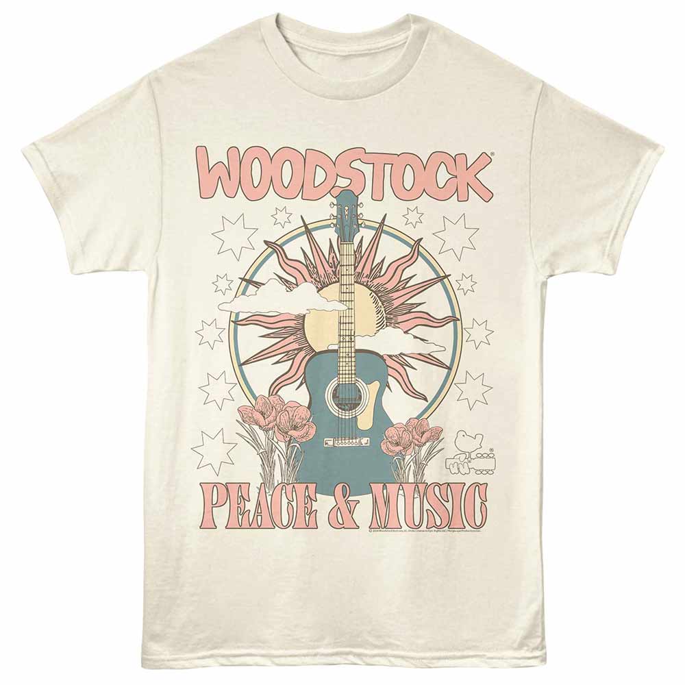 Woodstock Sun Flowers Guitar Official T-Shirt