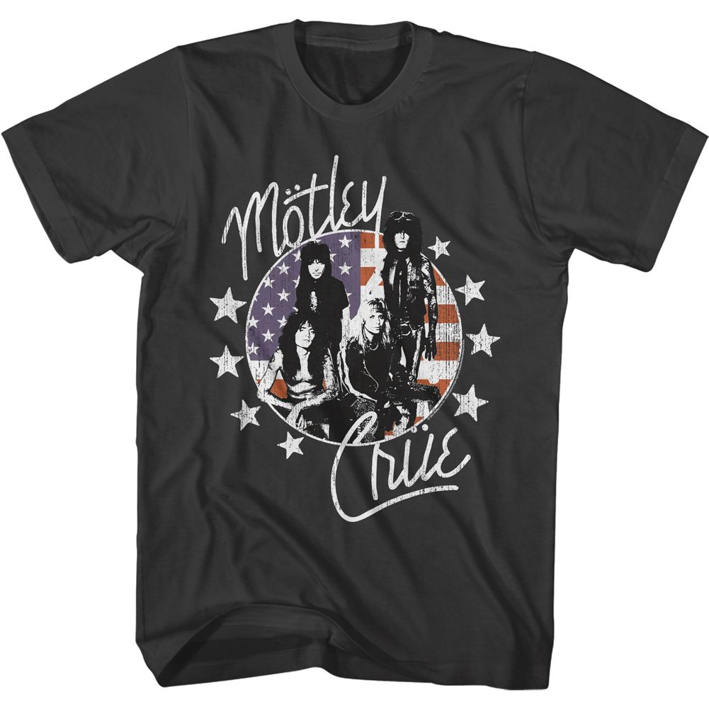 Motley Crue Band Shot With Flag & Stars T-Shirt