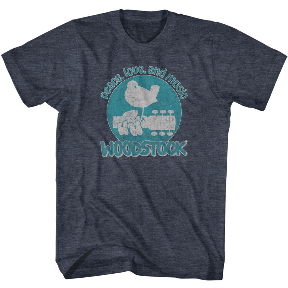 Woodstock Peace Love And Music Heather T-Shirt